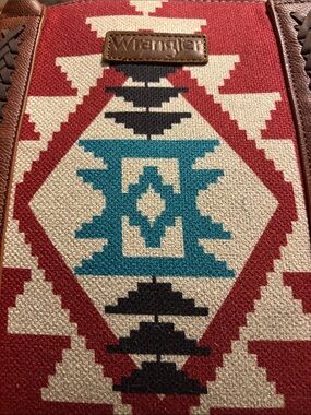 Wrangler Aztec Canvas Tote in Teal, Red, Black & Cream
